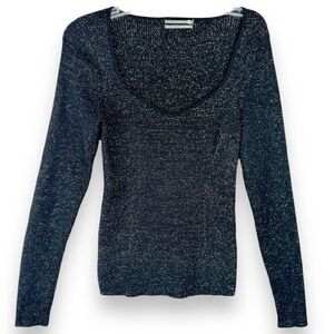 Y2K Anthropologie Metallic Black Sweater Size Large (Fits Small)‎ Glam Glitter